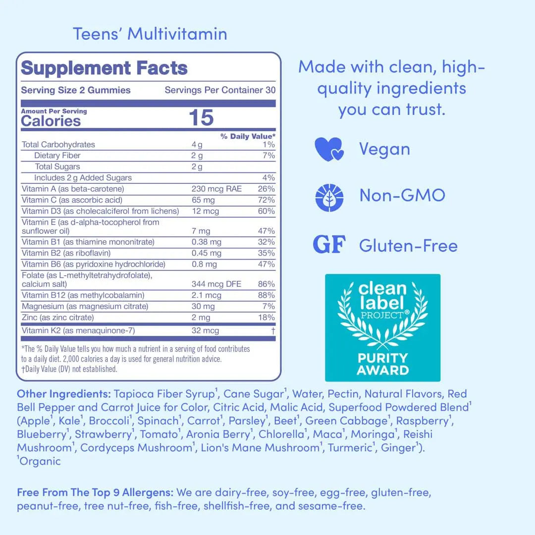 FIRST DAY Vitamins for Teens - Teen Multi Vitamins for Girls & Boys 12-17, Organic Fruit & Veggie Blend - 12 Key Nutrients FIRST DAY Au supplements