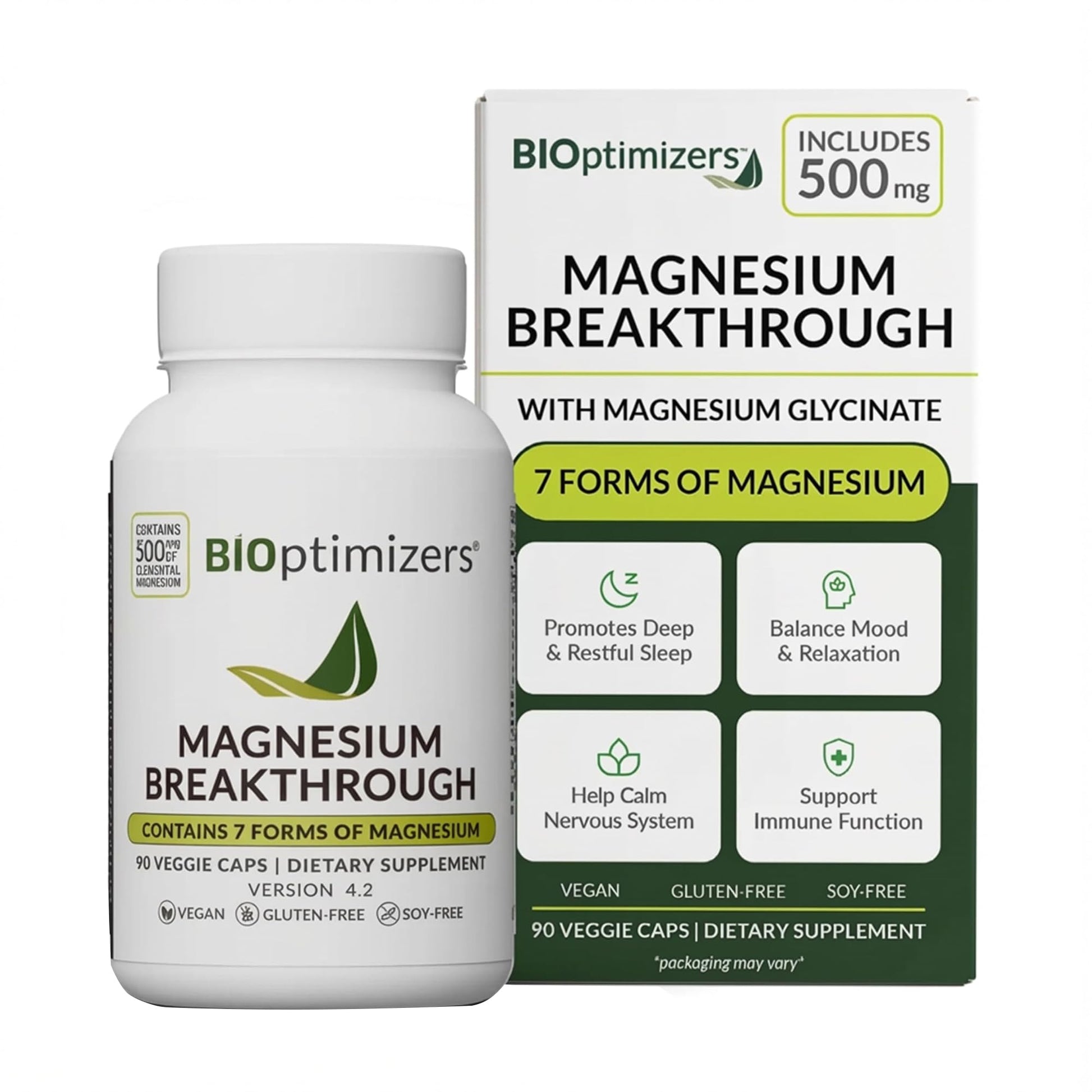 BIOptimizers Magnesium Breakthrough Supplement with 500mg - 7 Forms of Magnesium: Glycinate, Malate, Citrate, and More - Natural Support for Sleep and Cognitive Function -90 Capsules- Calming Vitamins BIOptimizers Au supplements