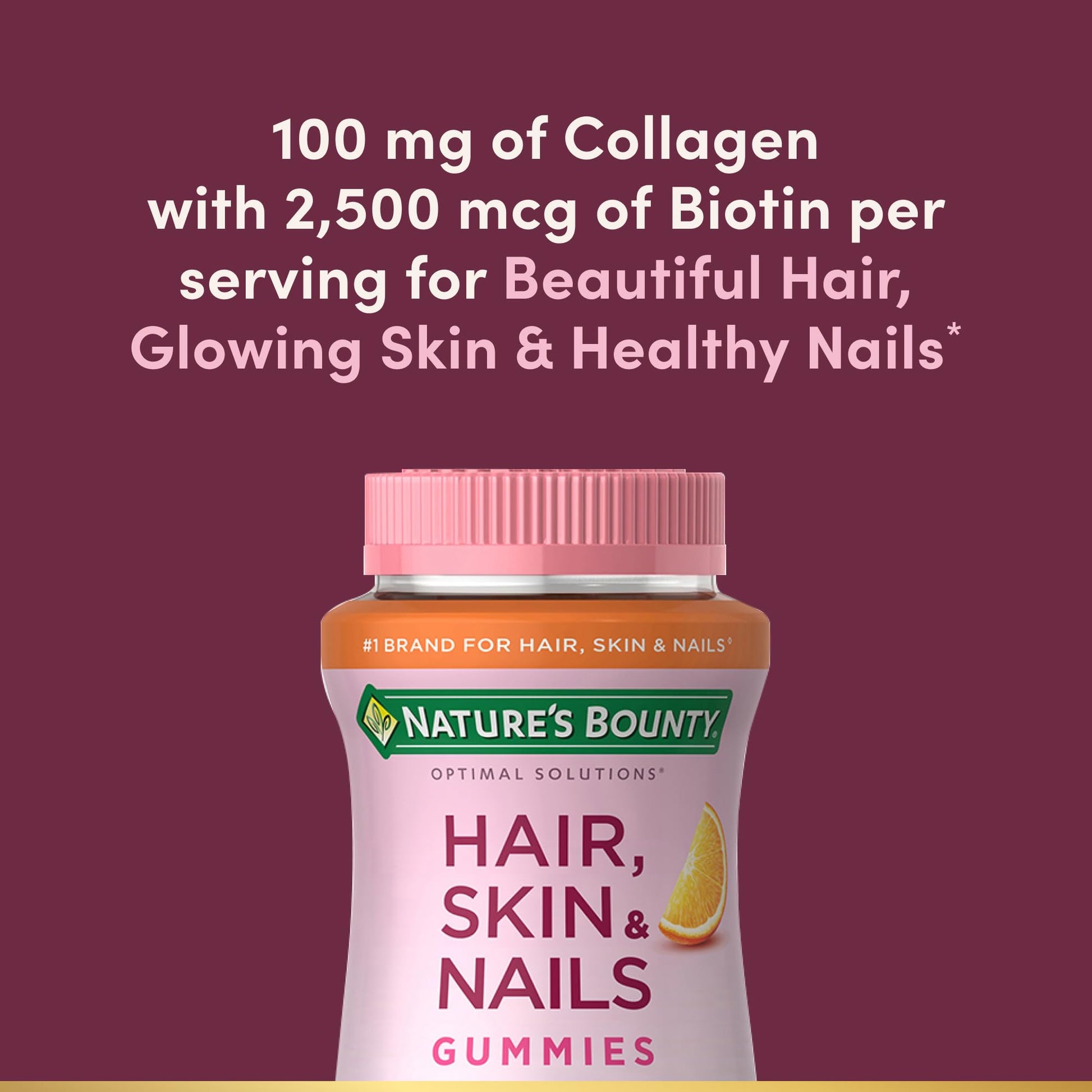 Nature's Bounty Optimal Solutions Hair, Skin & Nails with Biotin and Collagen, Citrus-Flavored Gummies Vitamin Supplement, 2500 mcg, 80 Ct, 40 Total Servings Nature's Bounty Au supplements
