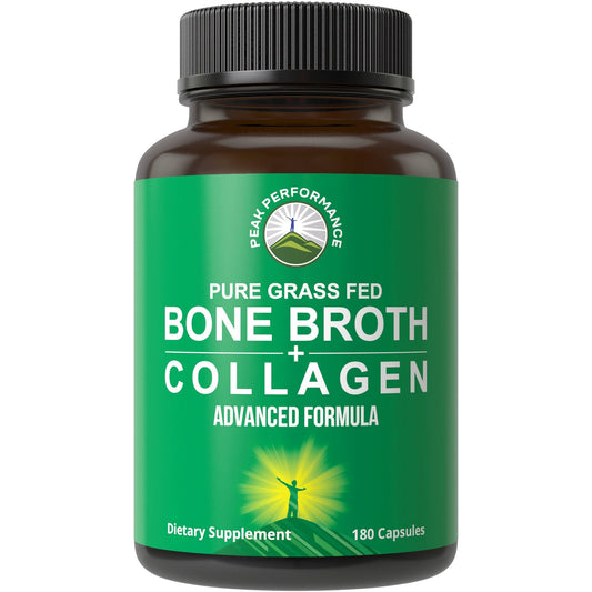 Peak Performance Bone Broth Collagen Capsules - 180 Pills of Grass Fed Bone Broth Collagen Protein Peptides - Contains All 3 Types 1, 2, and 3 - Pure Pasture Peak PerformanceUS supplements