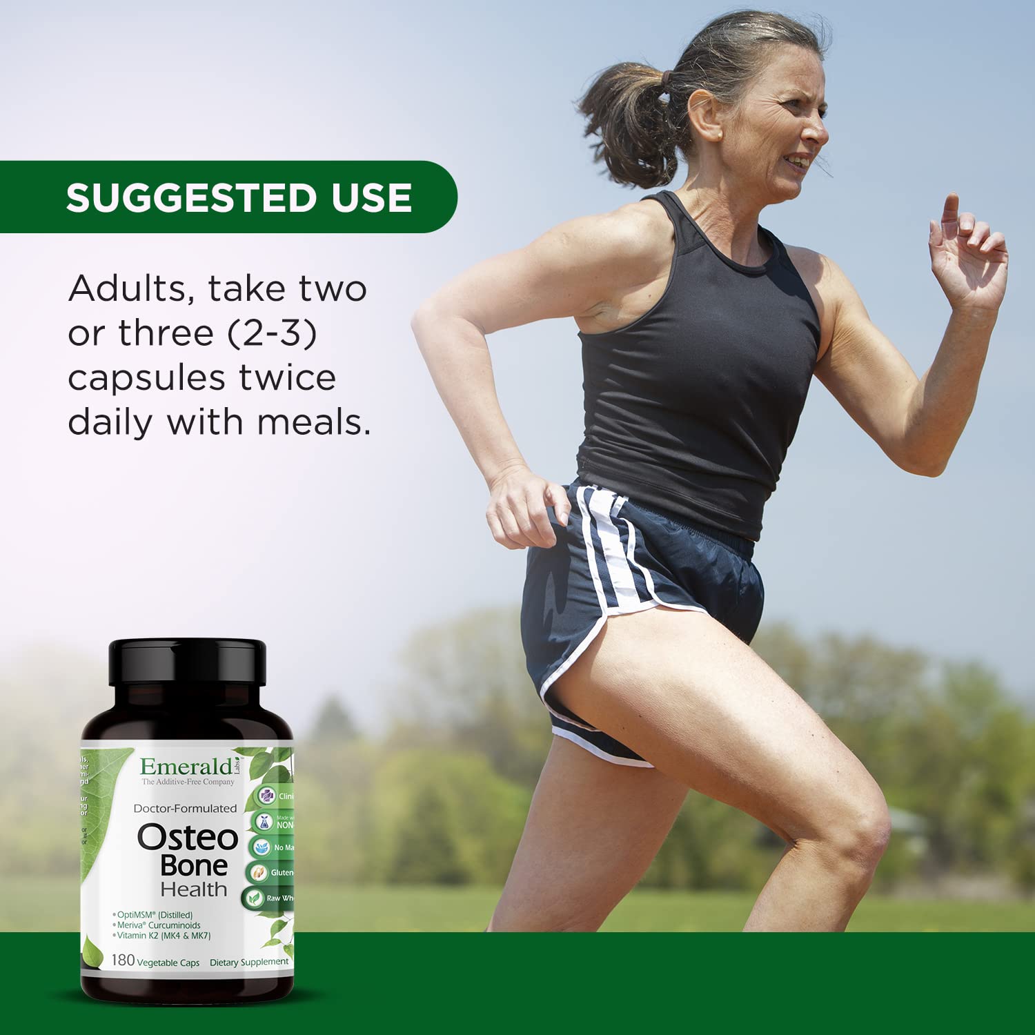 EMERALD LABS Osteo Bone Health - Immune Support & Bone & Joint Supplement with Vitamin D3, K2, Calcium, Magnesium, OptiMSM, Meriva Phytosome & More - 180 Vegetable Capsules EMERALD LABS Au supplements