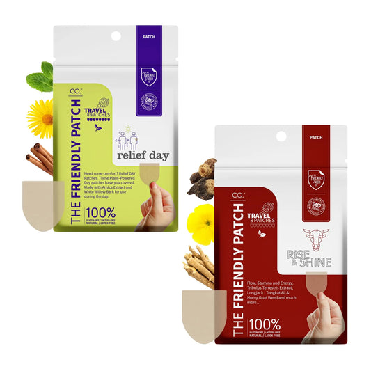 Relief Day & Rise & Shine Patch Bundle - Arnica, White Willow Bark, Tongkat Ali, Horny Goat Weed, Saffron & Peppermint for Soreness, Strength, and Performance Support - 16 Plant-Powered Patches for Me The Friendly Patch CO.AU supplements