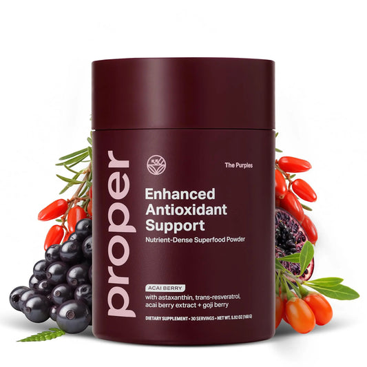 Proper, The Purples Nutrient-Dense Superfood Powder - Antioxidant Supplement and Cellular Support – Acai, Amla, Blueberry, Vitamin C, B Vitamins & More - Enhanced with Prebiotic Fiber & Probiotics ProperAU supplements