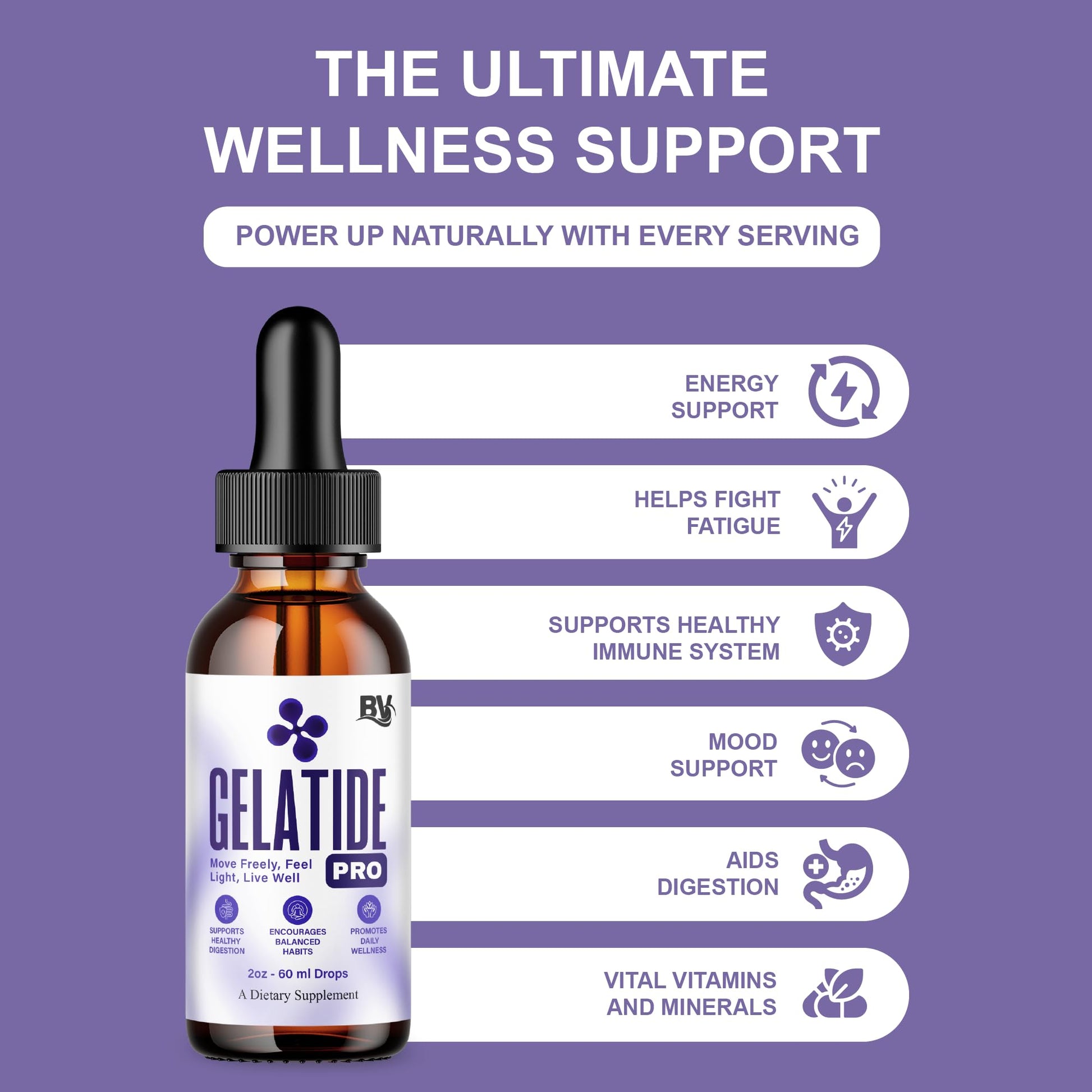 BLUE VIBE Gelatide Liquid Drops, Gela Tide Advanced Maximum Strength Overall Health & Wellness Support Supplement, Gelatide Premium Daily Health and Overall Energy Formula (2oz / 60ml) BLUE VIBE Au supplements