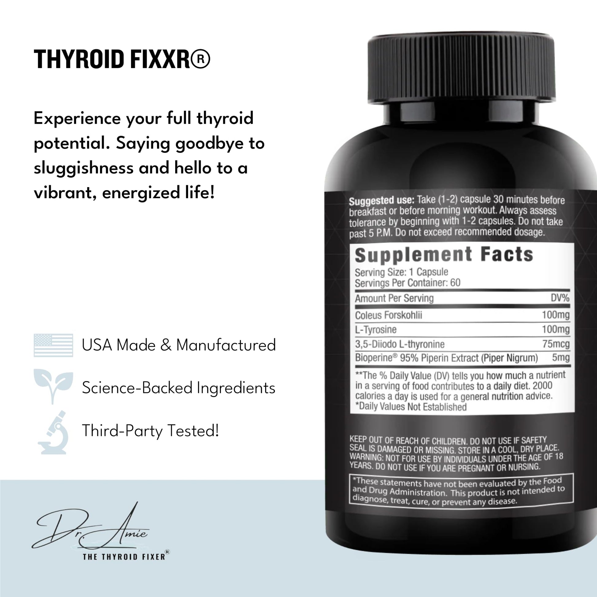 Fixxr Thyroid Support by Dr. Amie | T2 Thyroid Supplement | 30 Day Supply, 60 Capsules Fixxr Au supplements