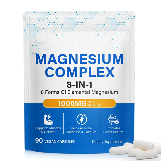 8-in-1 Magnesium Complex Supplement 90 Count, Magnesium Complex Capsules with Magnesium Glycinate, Citrate, Malate, Taurate, Easy Absorption for Sleep, Muscle Relaxation, Nerve & Heart Health, Energy BOIUOITIAu supplements
