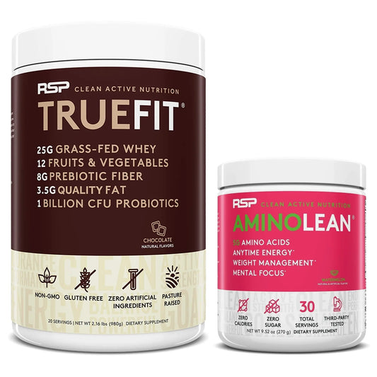 RSP NUTRITION TrueFit Protein Powder (Chocolate 2 LB) with AminoLean Pre Workout RSP NUTRITIONUS supplements