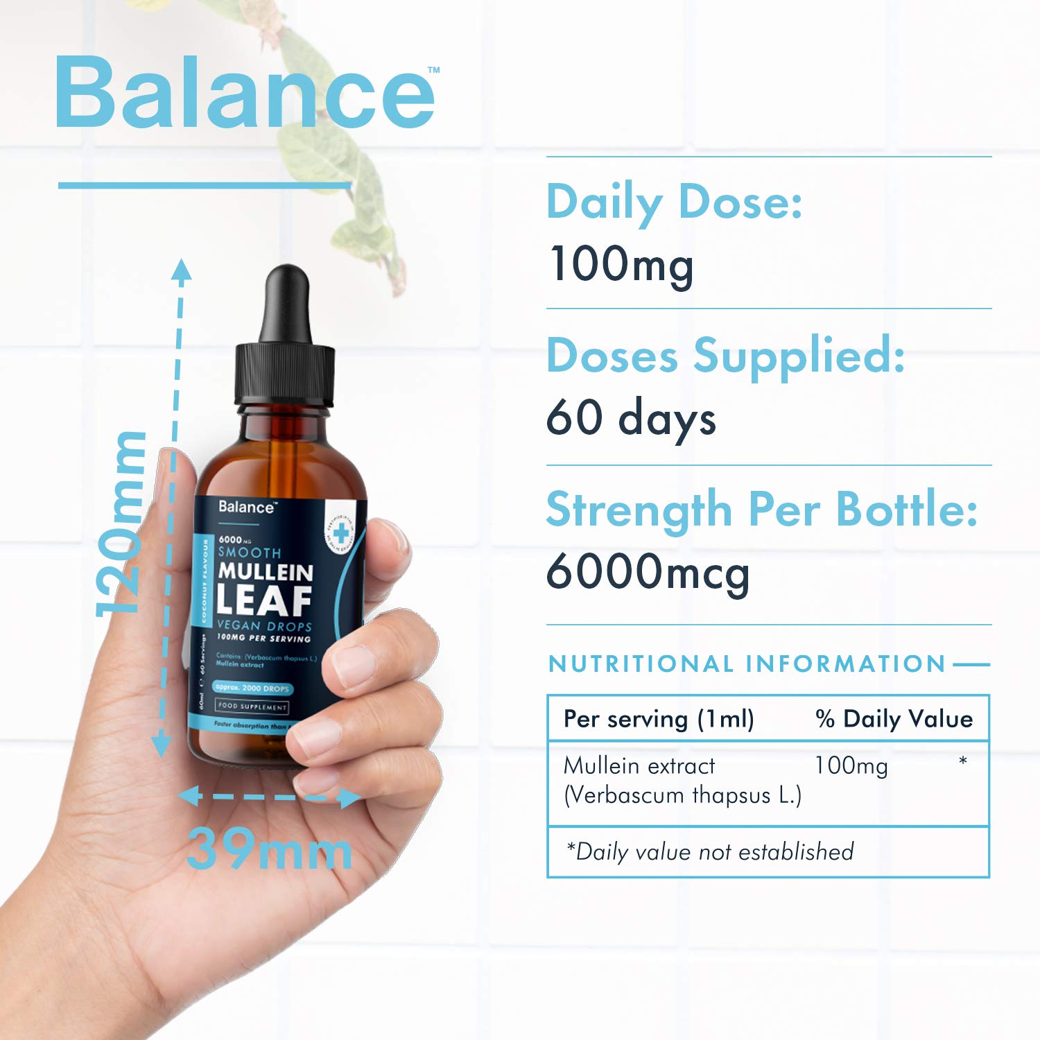 Balance Mullein Leaf Liquid Drops - 60ml for 2 Month Supply - High Strength - Vegan Balance Au supplements