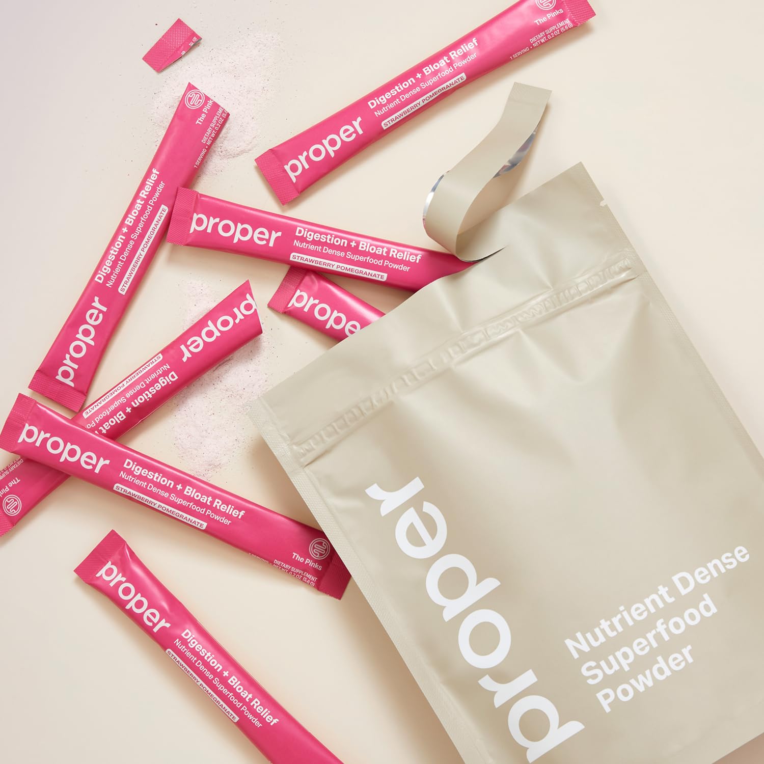 Proper, The Pinks Digestion and Bloat Relief. Drink Mix with Gut Health Probiotics, Prebiotics, Beet Root & Enzymes for Digestive Support. Bloating and Microbiome Supplement for Women and Men Proper Au supplements