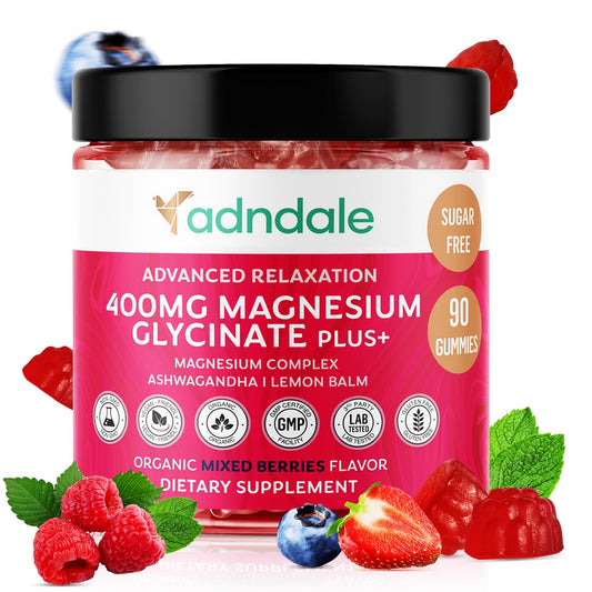 Adndale 90 CT Magnesium Glycinate 400 mg Gummies with Ashwagandha, Magnesium Malate & Taurate, Sugar Free Magnesium Gummies AdndaleAU supplements