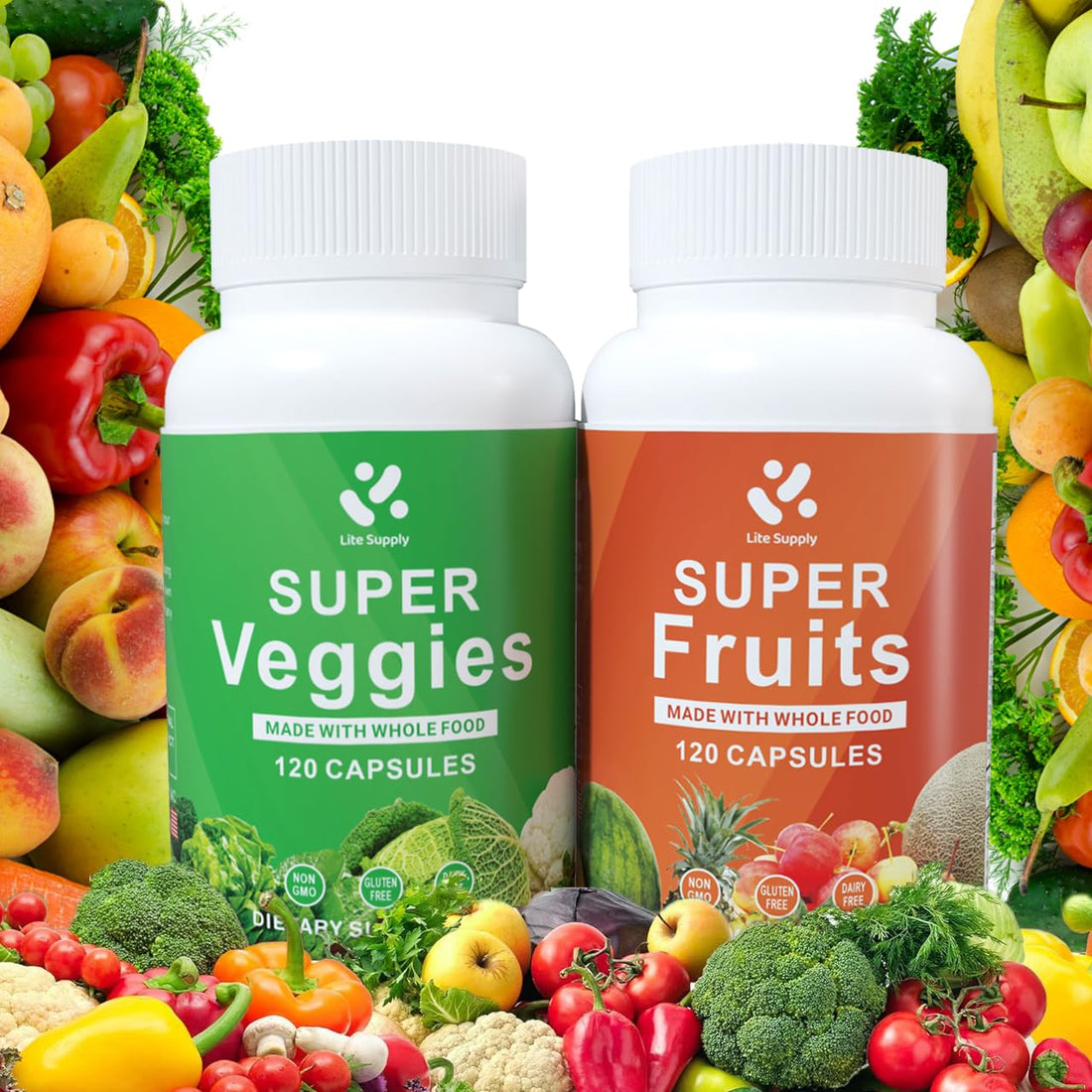 Lite Supply Fruits and Veggies Supplement 240 Caps - 120 Fruit and 120 Veggie Capsules - Whole Food & Natural Superfood Filled with Vitamins & Minerals for Women, Men Supports Energy Levels Lite Supply Au supplements