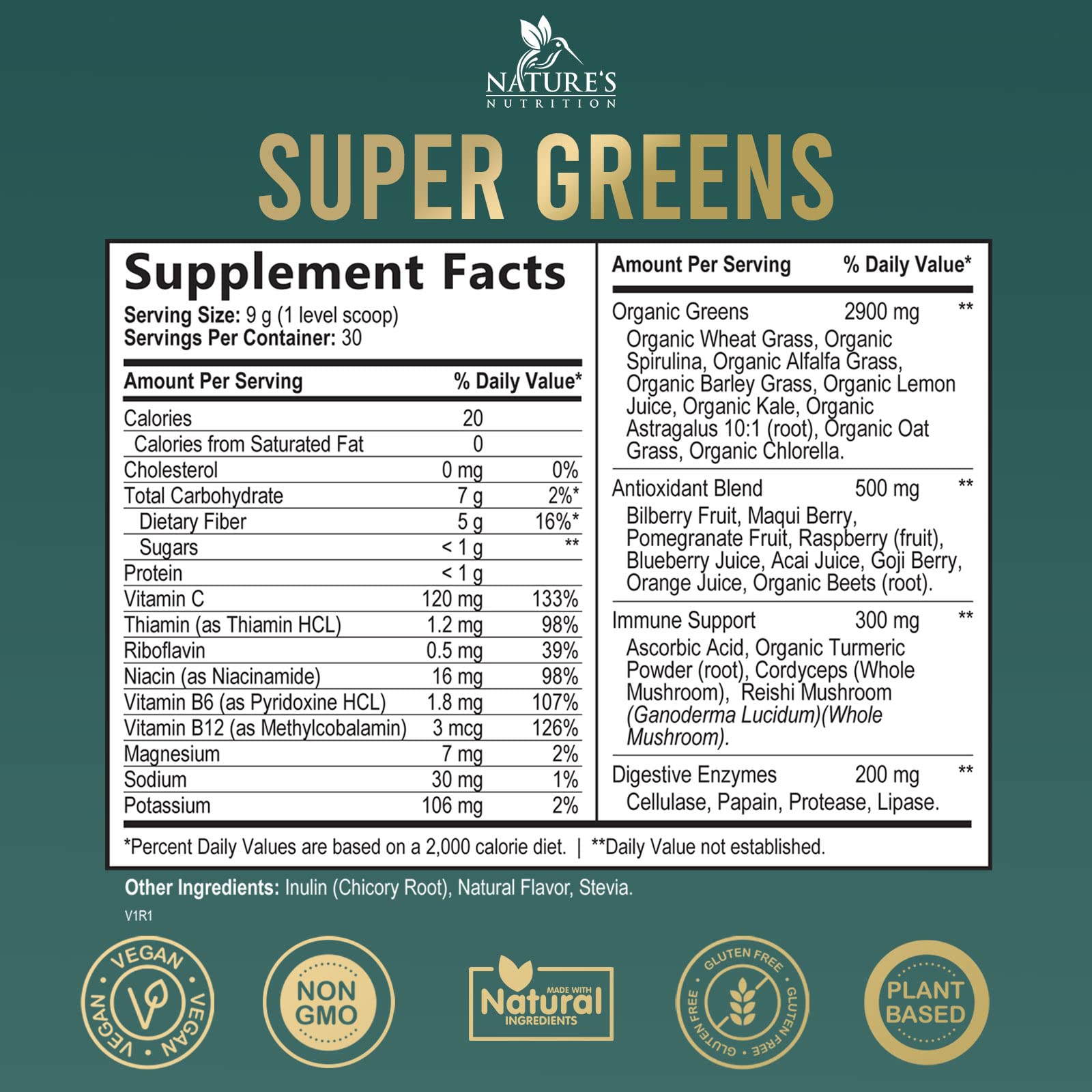 Greens Superfood Powder Supplement - Super Green Smoothie Mix Blend with Spirulina Nature's Nutrition Au supplements