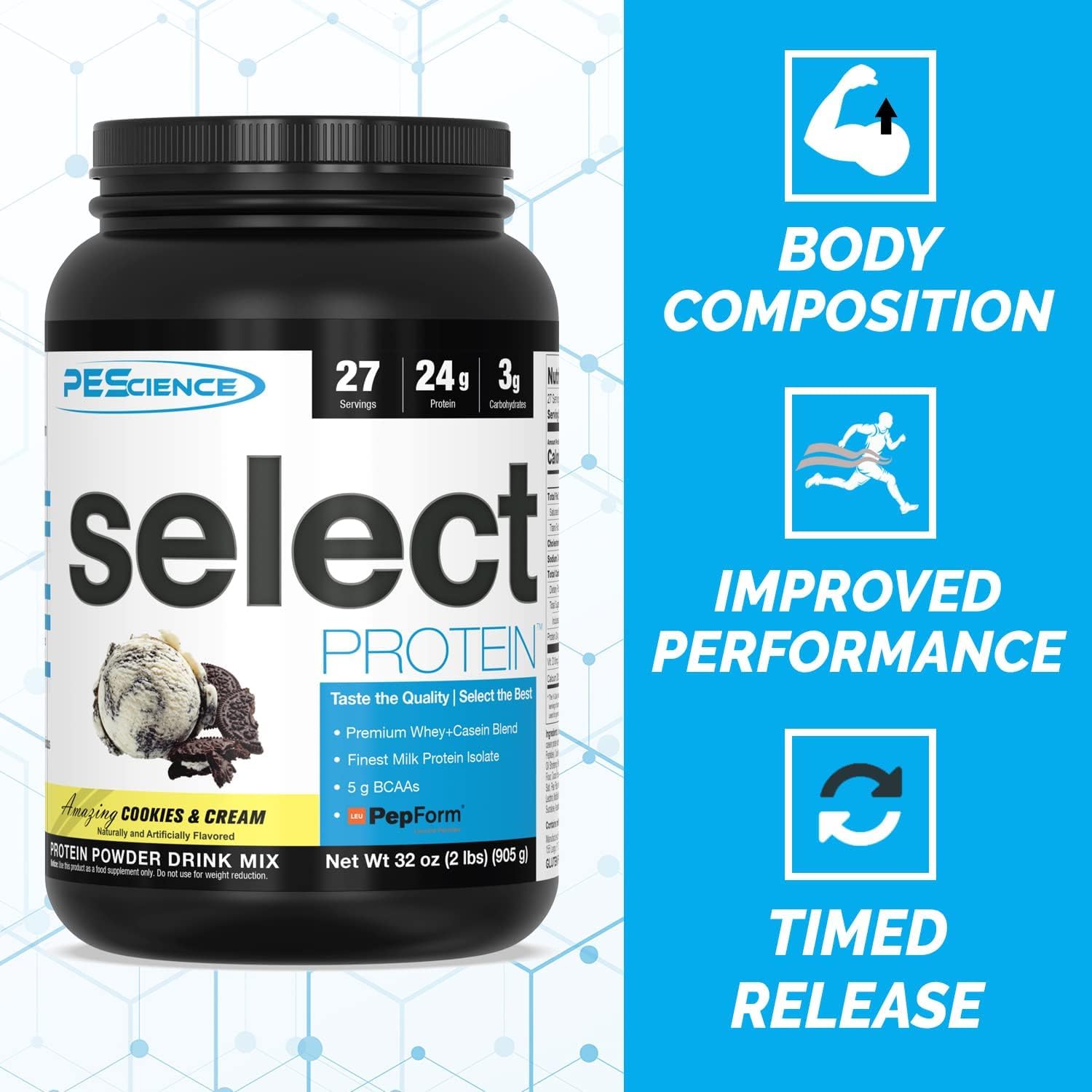 PEScience Select Protein, Cookies and Cream, 27 Serving, Premium Whey and Casein PEScience Au supplements