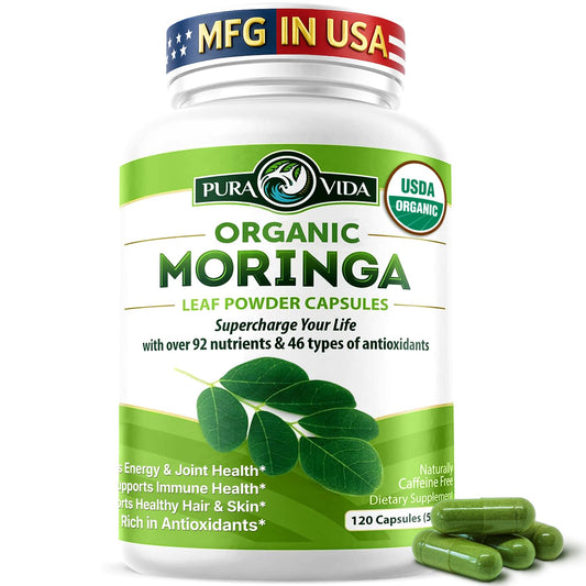 PURA VIDA MORINGA Organic Moringa Capsules, Pure Moringa Leaf Powder Single Origin for Energy, Metabolism & Immune Support Pura Vida MoringaUS supplements