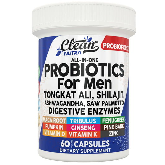 Clean Nutra Probiotics for Men | Tongkat Ali, Saw Palmetto, Tribulus, Ginseng, Ashwagandha, Maca, Pumpkin, Gingko Biloba, Pine Bark, Fenugreek, Shilajit, Zinc - Mens Probiotic 60 Capsules Clean NutraceuticalsAU supplements
