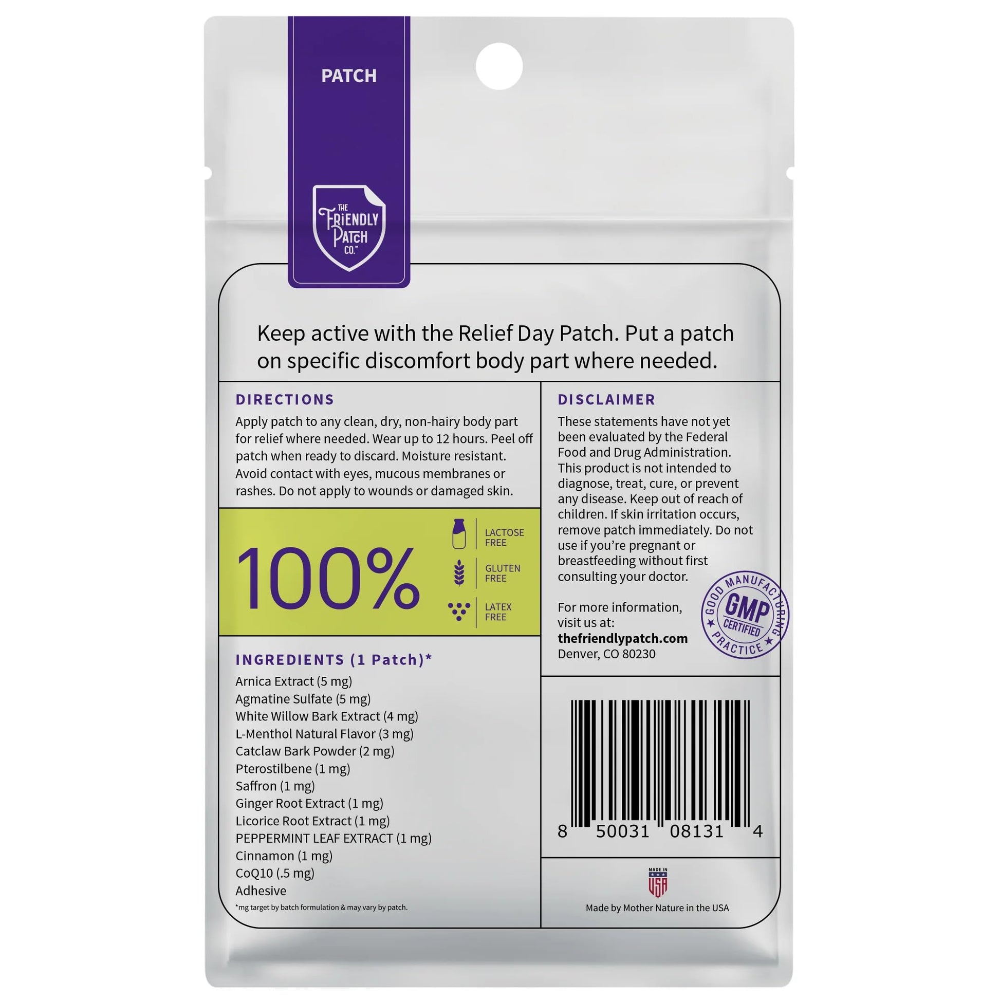 Relief Day Patch - Arnica, White Willow Bark, Saffron & Peppermint for Soreness and discomfort for Women and Men The Friendly Patch CO. Au supplements