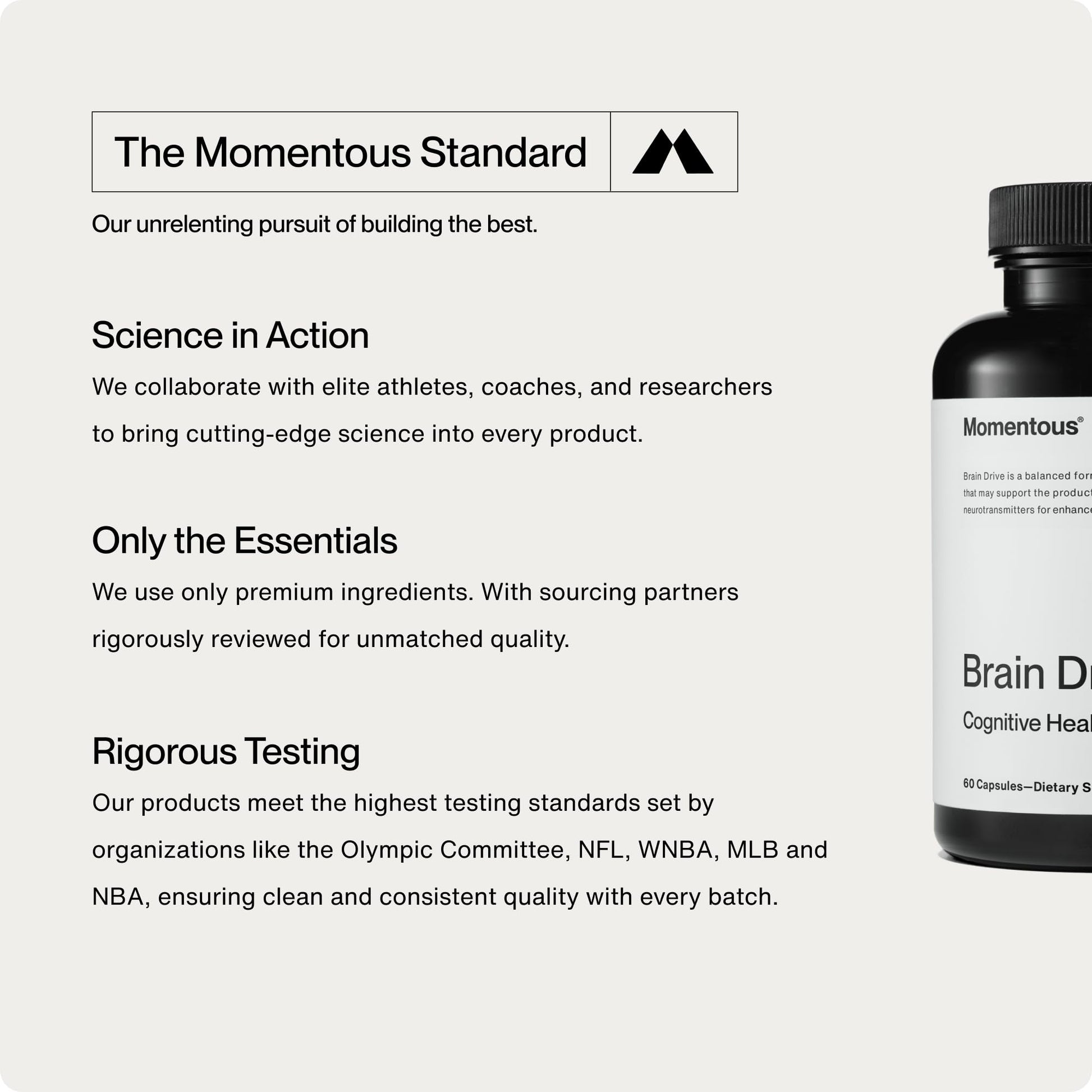Momentous Brain Drive Nootropic Supplement - Brain Supplement for Memory & Focus Support - NSF Certified for Sport - GMO- & Gluten-Free - 30 Servings Momentous Au supplements