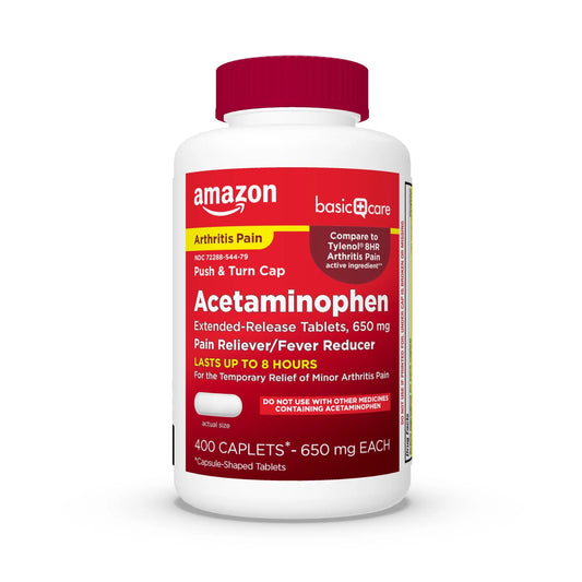 Amazon Basic Care Acetaminophen Extended-Release Tablets, 650 mg, Pain Reliever, Fever Reducer, Arthritis Pain, Headache, Backache, Menstrual Pain, 400 Count Amazon Basic CareAU supplements