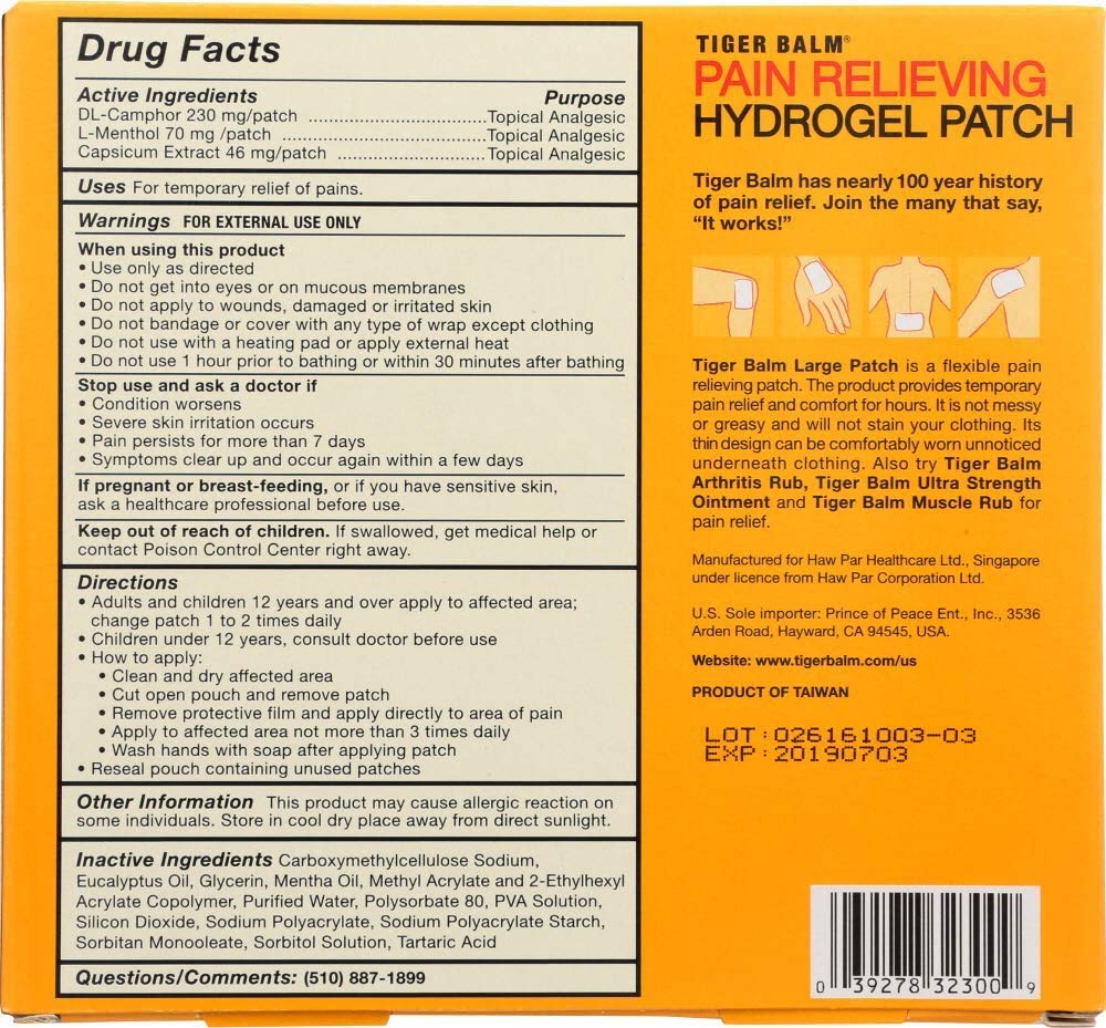 Tiger Balm Pain Relieving Patch Large , 4 Count Tiger Balm Au supplements