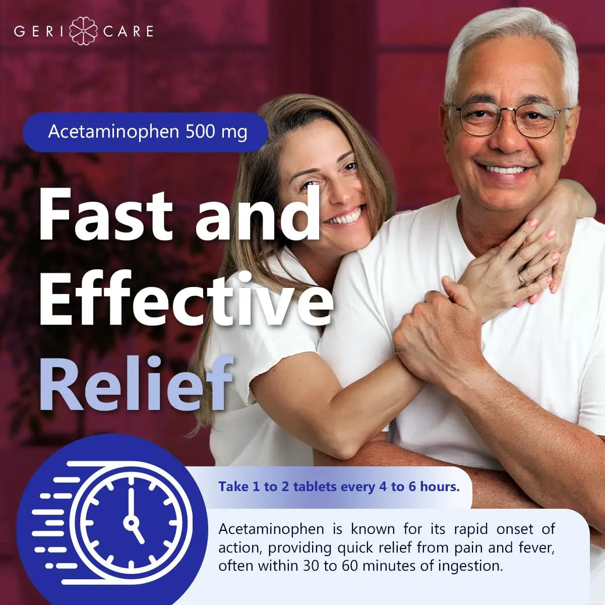 GeriCare Extra Strength Acetaminophen Pain Relief Fever Reducer Tablets, Strength 500mg Tablet | Joint, Muscle, Arthritis, Back Pain, Body Pain Relief, 100 Count (Pack of 2) GeriCare Au supplements