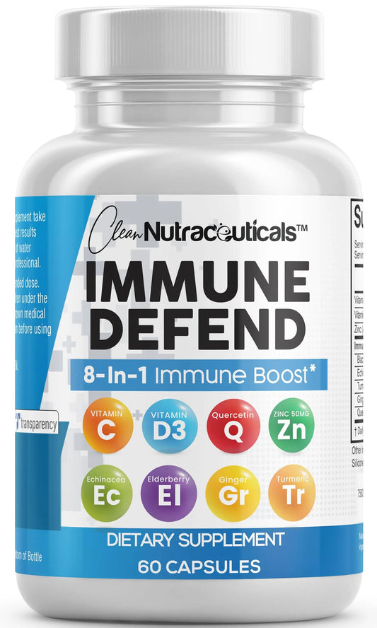 Clean Nutraceuticals Immune Defense Support Supplement 8 in 1 with Zinc 50mg Quercetin, VIT C 1000mg, Vitamin D3 5000 IU, Elderberry, Ginger Clean NutraceuticalsAU supplements