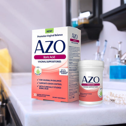 AZO Boric Acid Vaginal Suppositories, 30 Count + AZO Dual Protection, 30 Count, Urinary + Vaginal Support* AZOUS supplements