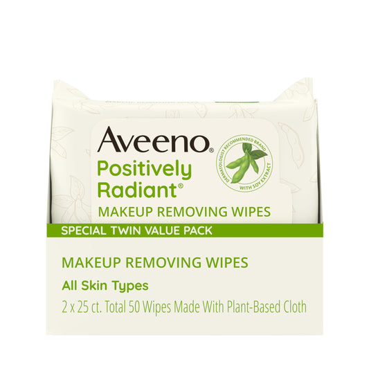 Aveeno Positively Radiant Makeup Remover Wipes, Oil Free, Alcohol Free, Non-Comedogenic Facial Cleansing Wipes, Gentle Face Wipes for Sensitive Skin AveenoUS supplements