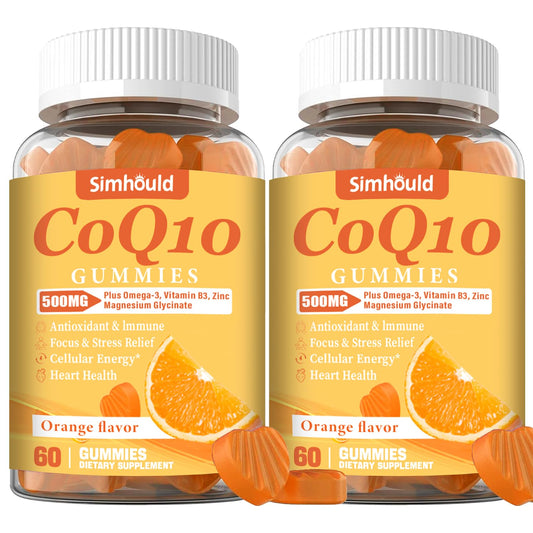 2 Pack CoQ10 500MG Gummies - Plus Omega-3, Magnesium, Vitamin B3 & Zinc - 3X Better Absorption Coenzyme Q10 Supplements for Heart Health, Cellular Energy & Antioxidant, Non-GMO 120 Counts SimhouldUS supplements