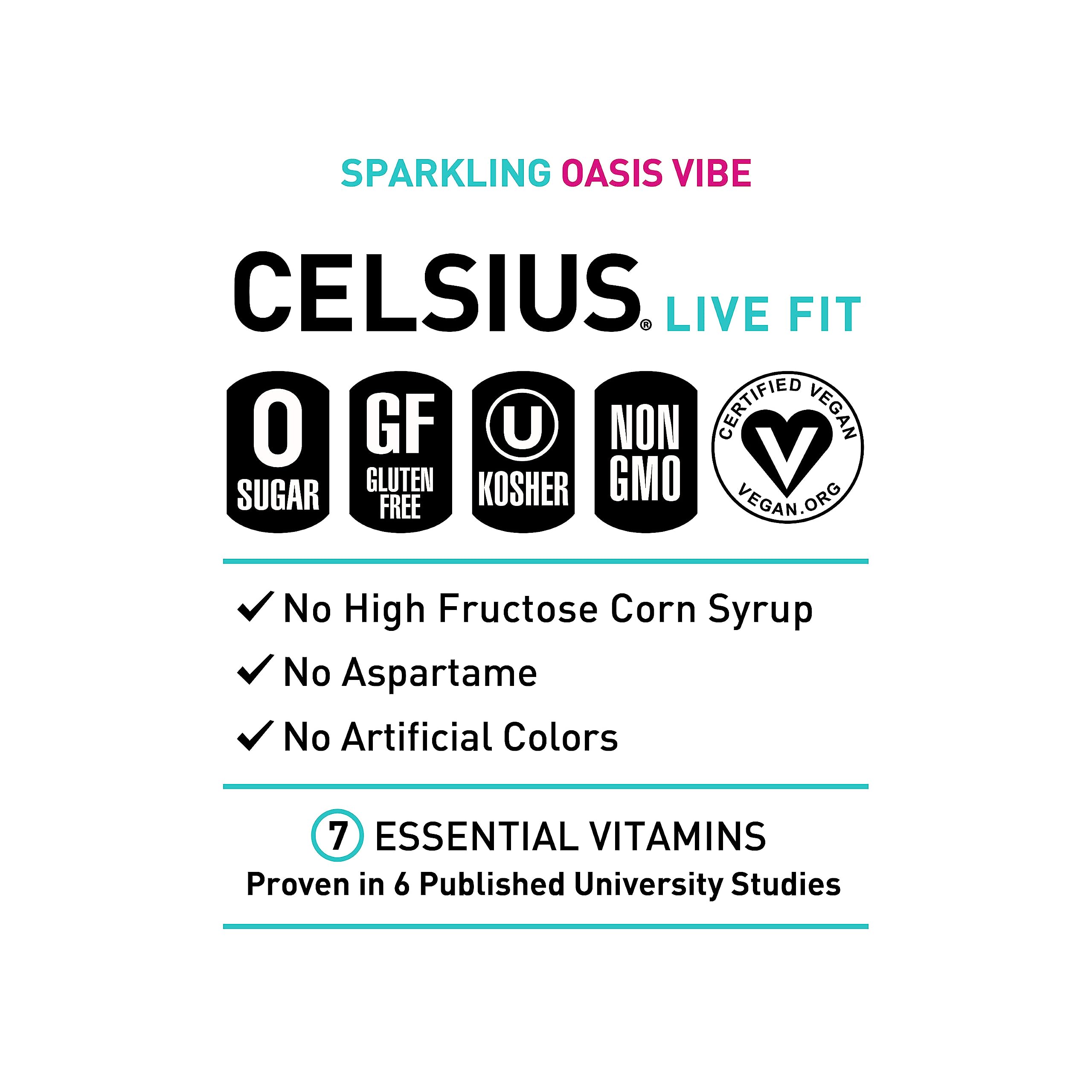 CELSIUS Sparkling Oasis Vibe, Functional Essential Energy Drink, 12 Fl Oz (Pack of 12) CELSIUS Au supplements