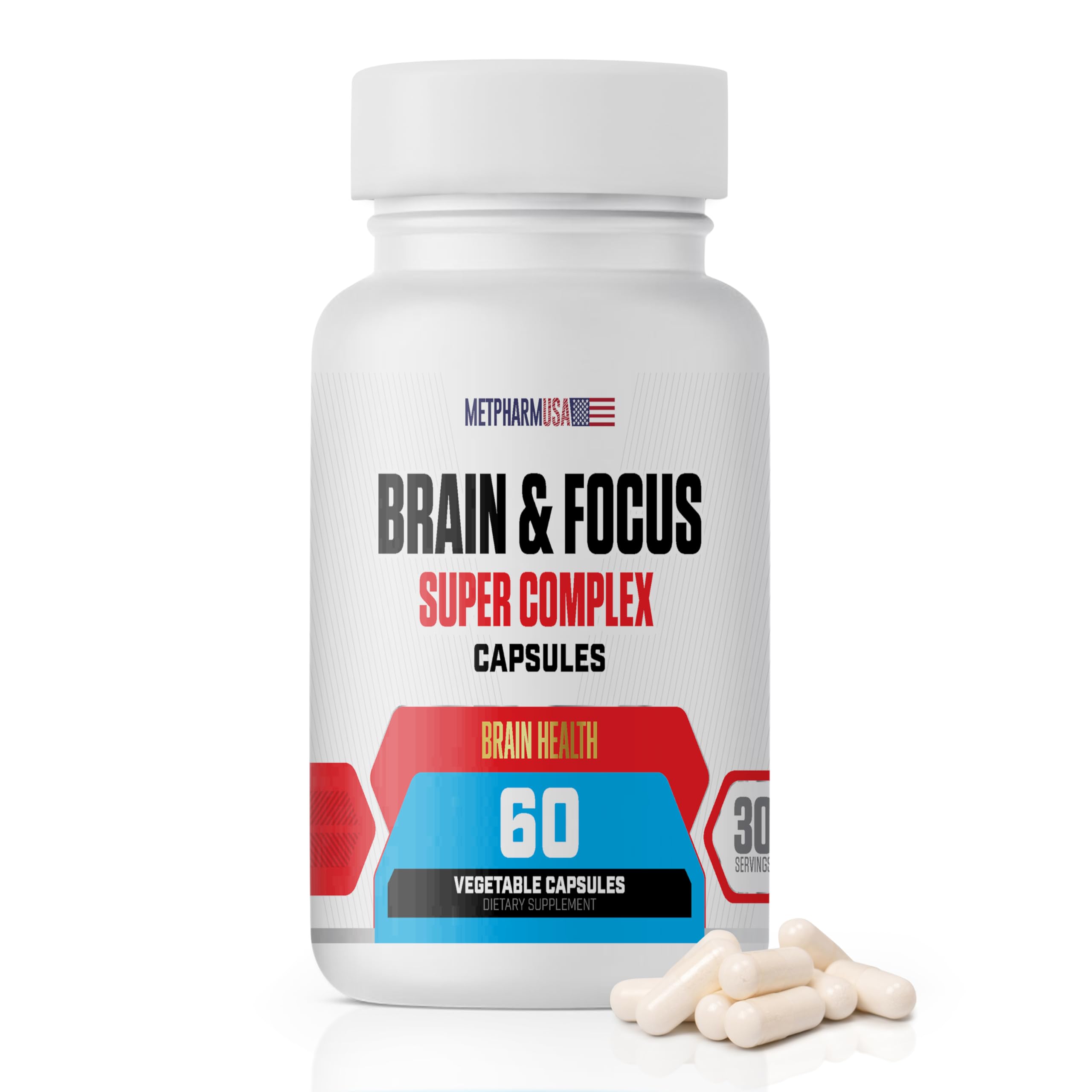 MetpharmUSA Brain & Focus Nootropic Super Complex Supplement for Brain Support and Performance, Improved Focus Memory and Mental Performance MetpharmUSA Au supplements