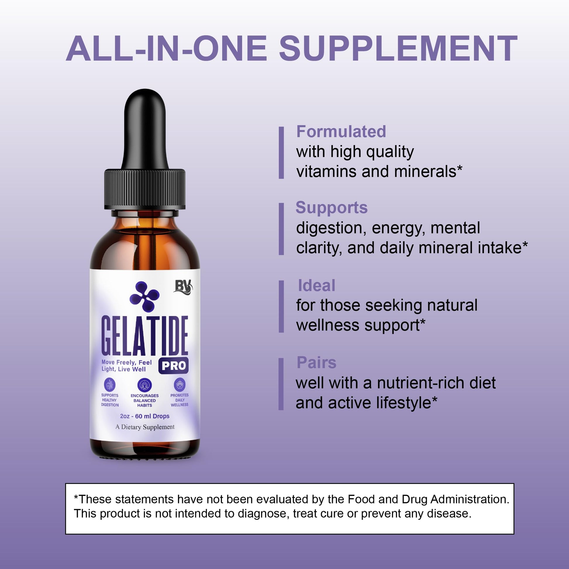 BLUE VIBE Gelatide Liquid Drops, Gela Tide Advanced Maximum Strength Overall Health & Wellness Support Supplement, Gelatide Premium Daily Health and Overall Energy Formula (2oz / 60ml) BLUE VIBE Au supplements