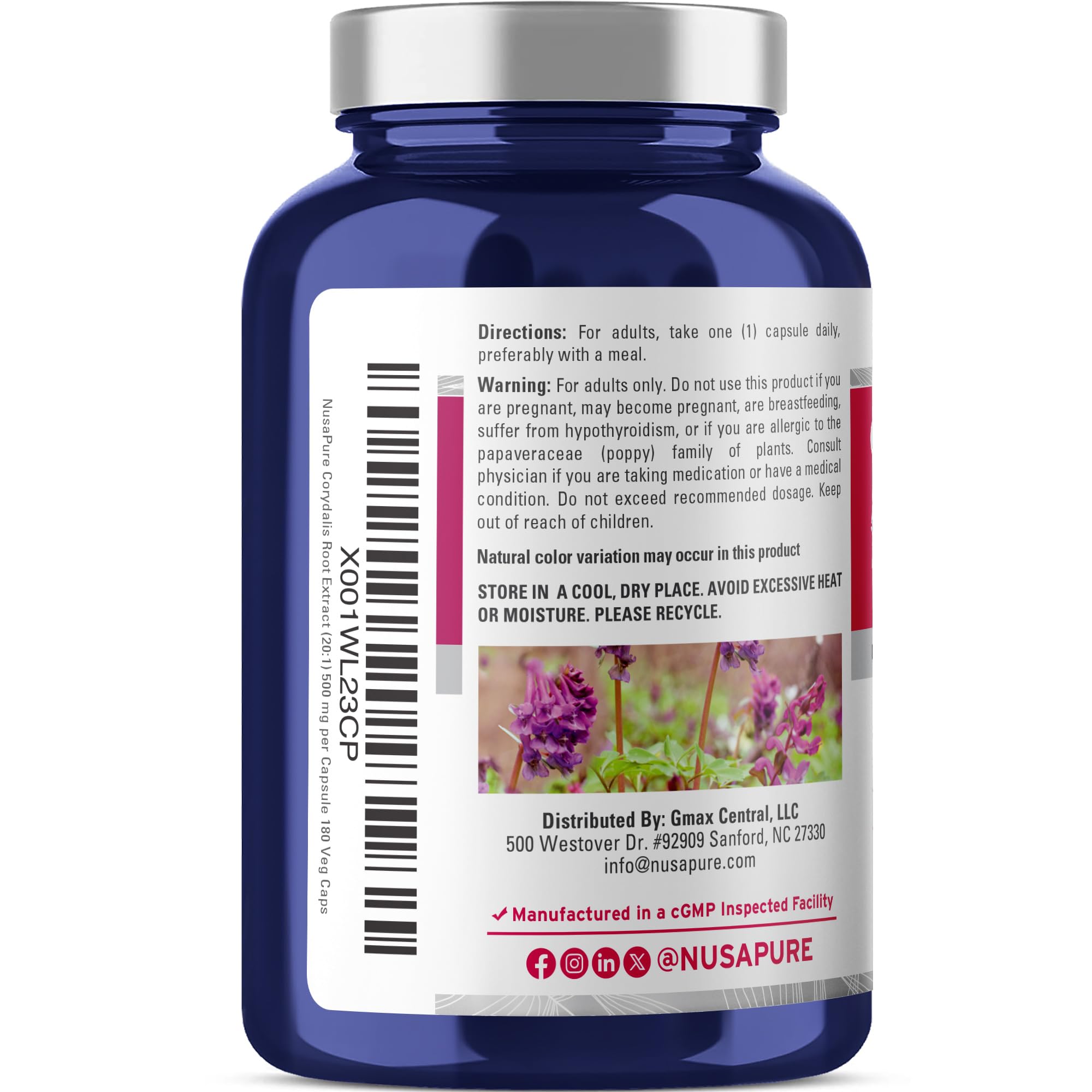 NusaPure Corydalis Root Extract 20:1 - Suitable for Vegetarian/Vegan, Non - GMO - 1000 mg - 180 Capsules NusaPure Au supplements