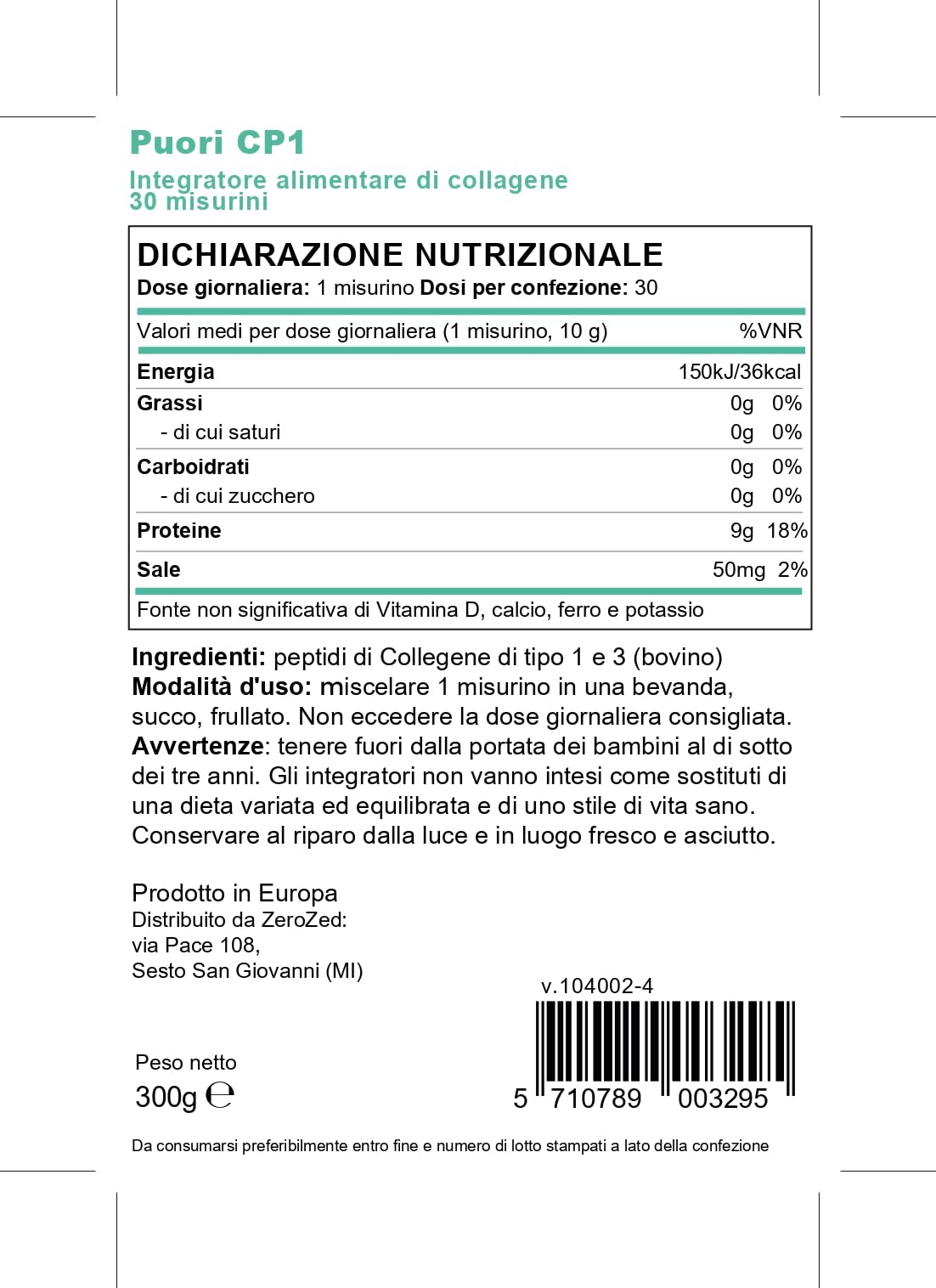Puori CP1 Pure Collagen Hydrolysed Peptides 300g (30 Servings) Puori Au supplements