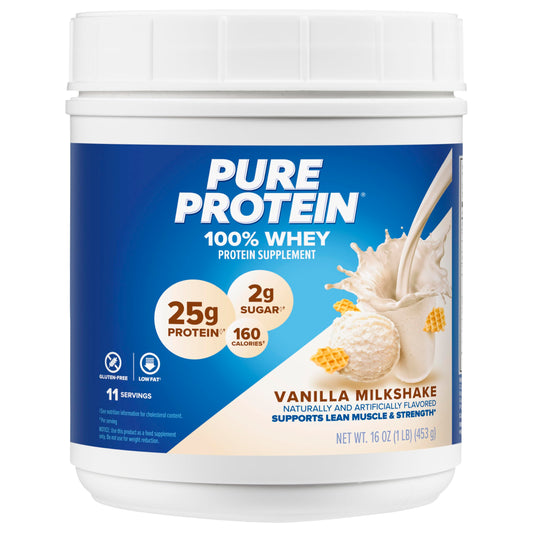 Pure Protein Powder, Whey, High Protein, Low Sugar, Gluten Free, Vanilla Cream, 1 lb Pure ProteinUS supplements