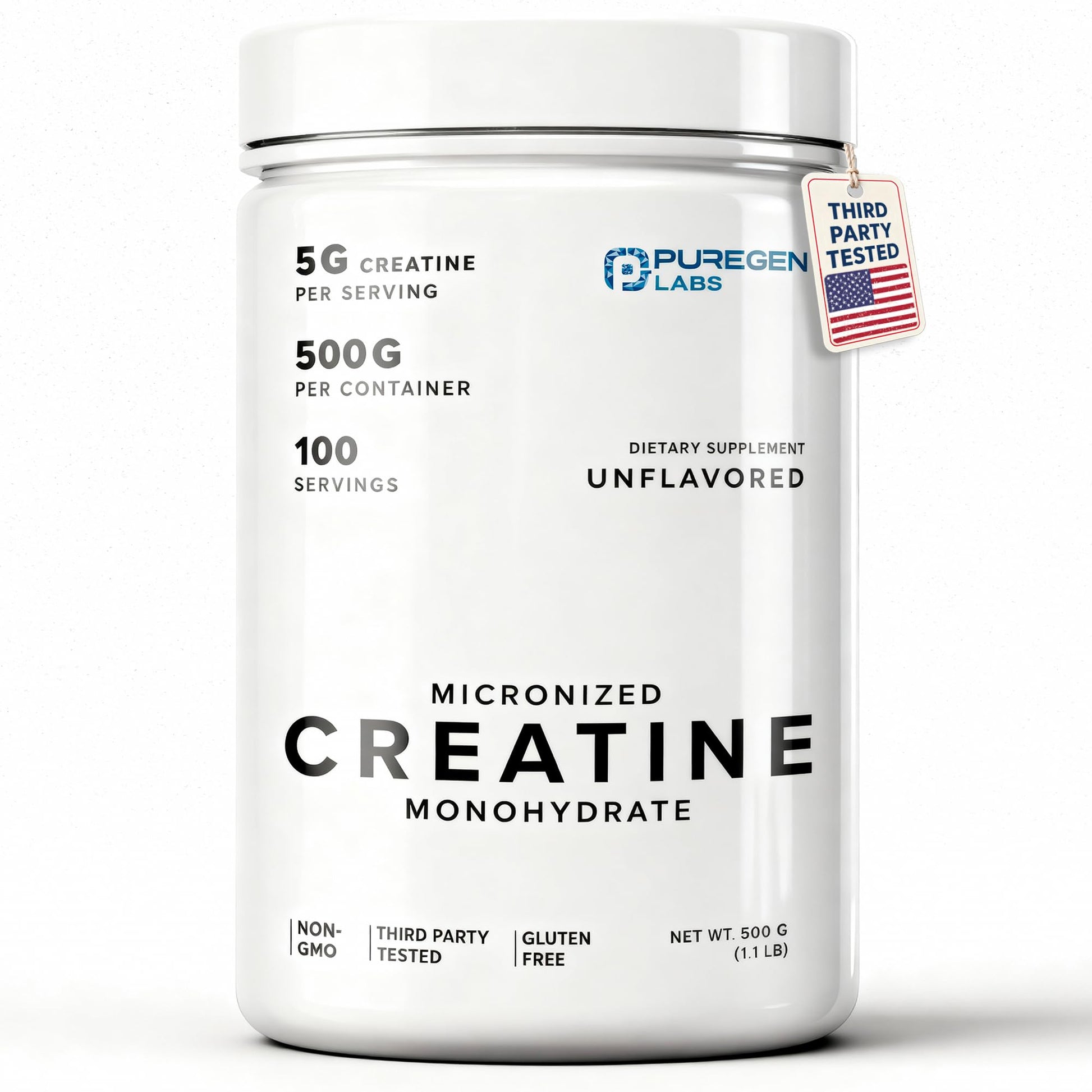 Puregen Labs Micronized Creatine Monohydrate Powder 500g – Pure, Unflavored, No Additives | 5000mg Per Serv (5g) - 100 Servings | Third Party Tested for Quality P Puregen Labs Au supplements