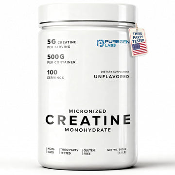 Puregen Labs Micronized Creatine Monohydrate Powder 500g – Pure, Unflavored, No Additives | 5000mg Per Serv (5g) - 100 Servings | Third Party Tested for Quality P Puregen Labs Au supplements
