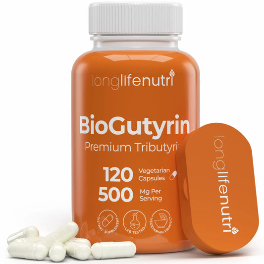 BioGutyrin – Tributyrin 500mg, Postbiotic Supplement for Gut Function & Nutrient Absorption, 120 Vegetarian Capsules, Butyric Acid for Butyrate Production, 4-Month Supply, GMP Certified, Made in USA LongLifeNutriAU supplements
