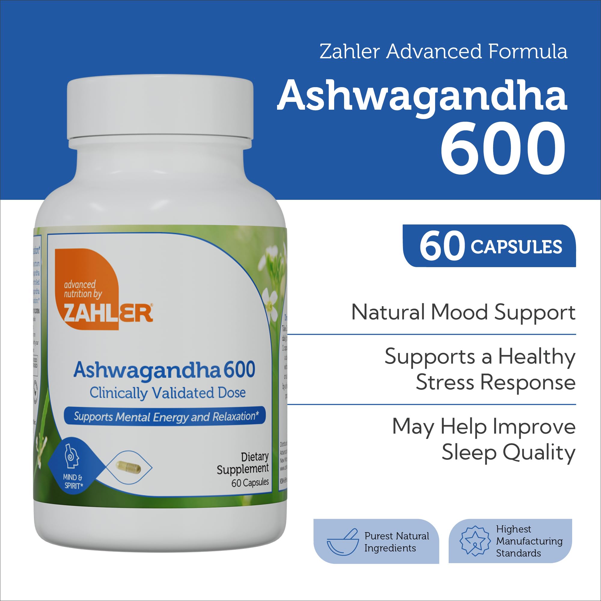 Zahler Ashwagandha Capsules, KSM-66 Aswhagandha 600mg Supplement, Relaxation and Stress Support, Kosher, 60 Capsules Zahler Au supplements