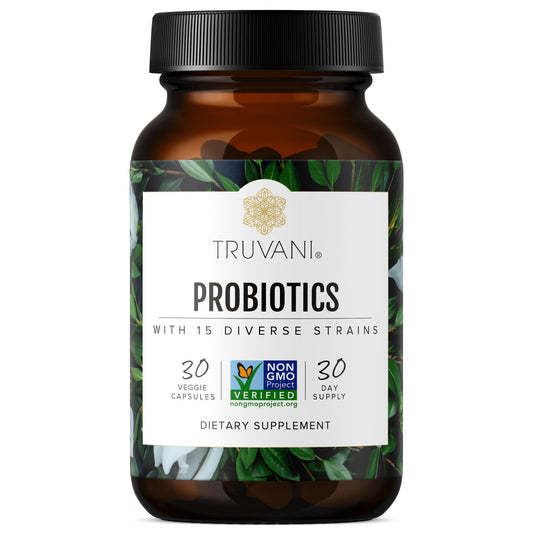 Truvani Probiotic Supplement | 30 Servings | 15 Billion CFU | 15 Diverse Strains for Digestive, Immune & Brain Health Support | Shelf-Stable Vegan Capsules | Non-GMO, No Fillers TruvaniAu supplements