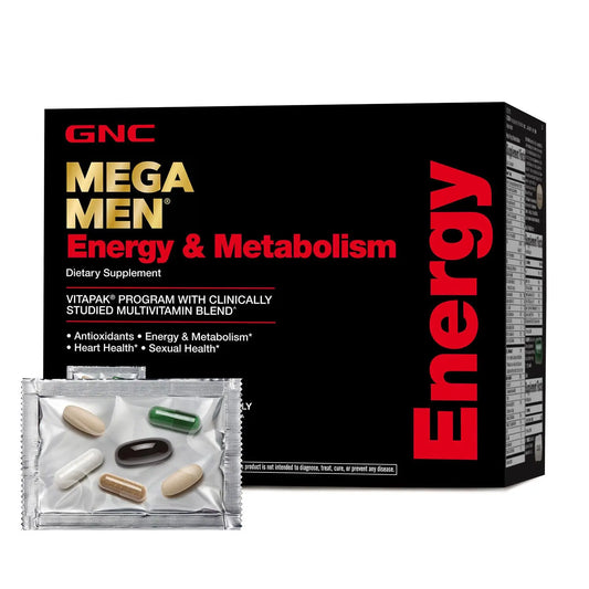 GNC Mega Men Energy and Metabolism Vitapak Program, Convenient, Complete Nutrition, 5 Products in 1 Packet, Calorie Burn, Thermogenic, 300mg Caffeine, 30 Daily Packs GNCAU supplements