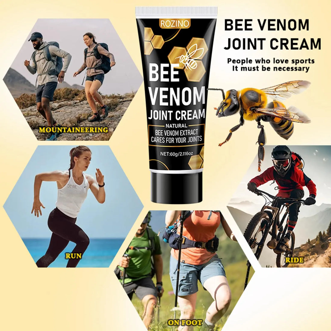 Bee Venom Joint Cream for Knees & Joints - Lightweight Moisturizing Cream for Dry Skin, Fast Absorbing & Non-Greasy Formula - Supports Comfortable Movement (2.116OZ) Generic uk supplements