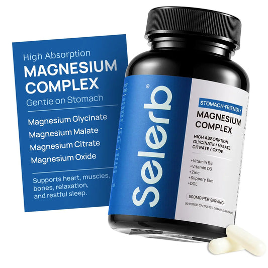 Selerb Magnesium Complex for Women and Men-Glycinate,Malate,Citrate,Oxide Supports Calm, Sleep, Muscle & Energy with D3, B6, Zinc, Slippery Elm & DGL Gentle on Stomach 90 Capsules SelerbAu supplements