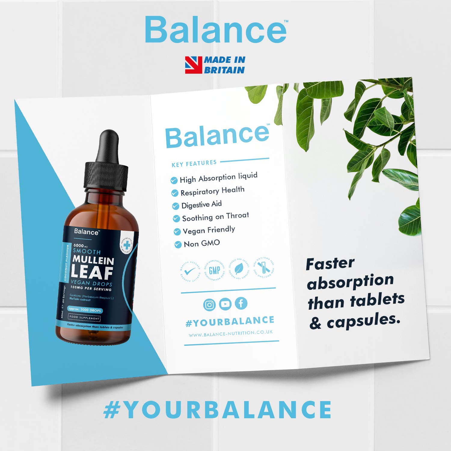 Balance Mullein Leaf Liquid Drops - 60ml for 2 Month Supply - High Strength - Vegan Balance Au supplements