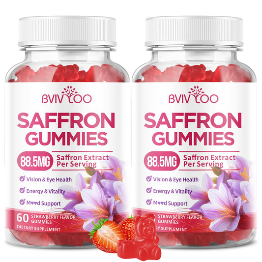 Saffron Gummies for Adult Kids, 10-IN-1 Formula with Saffron 88.5mg, Vitamins D3 & B6, Magnesium, Zinc, Ashwagandha, L-Theanine, St. John's Wort - Supports Mood & Focus, Strawberry Flavor, 60 Count BVIVLOOAu supplements