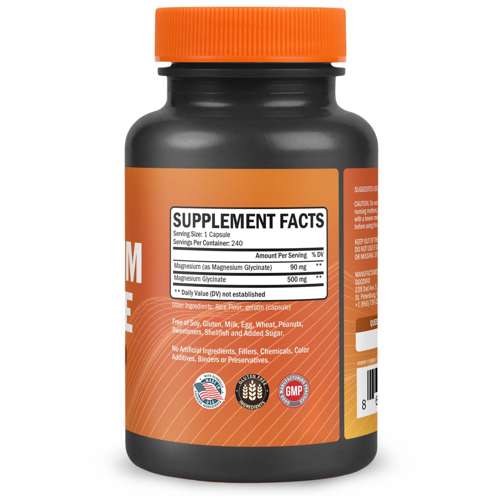 Magnesium Glycinate - High Absorption Magnesium Supplement 500mg Per Serving for Stress Relief, Sleep, Heart and Bone Health, Nerve Support - Non-GMO, Gluten-Free, Gentle on Stomach, 240 Capsules GOODBIO Au supplements