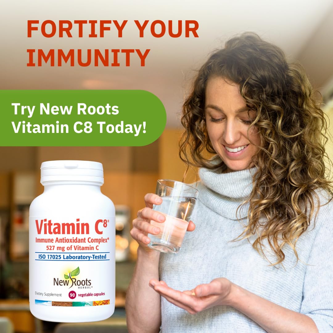 Vitamin C8 + Zinc Supplement for Higest Absorption (90 Capsules) | 527mg per Portion | 8 Buffered Sources of Vitamin C with Bioflavonoids, Green Tea & Quercetin for Stronger Defense | 3 months Supply NEW ROOTS HERBAL Au supplements