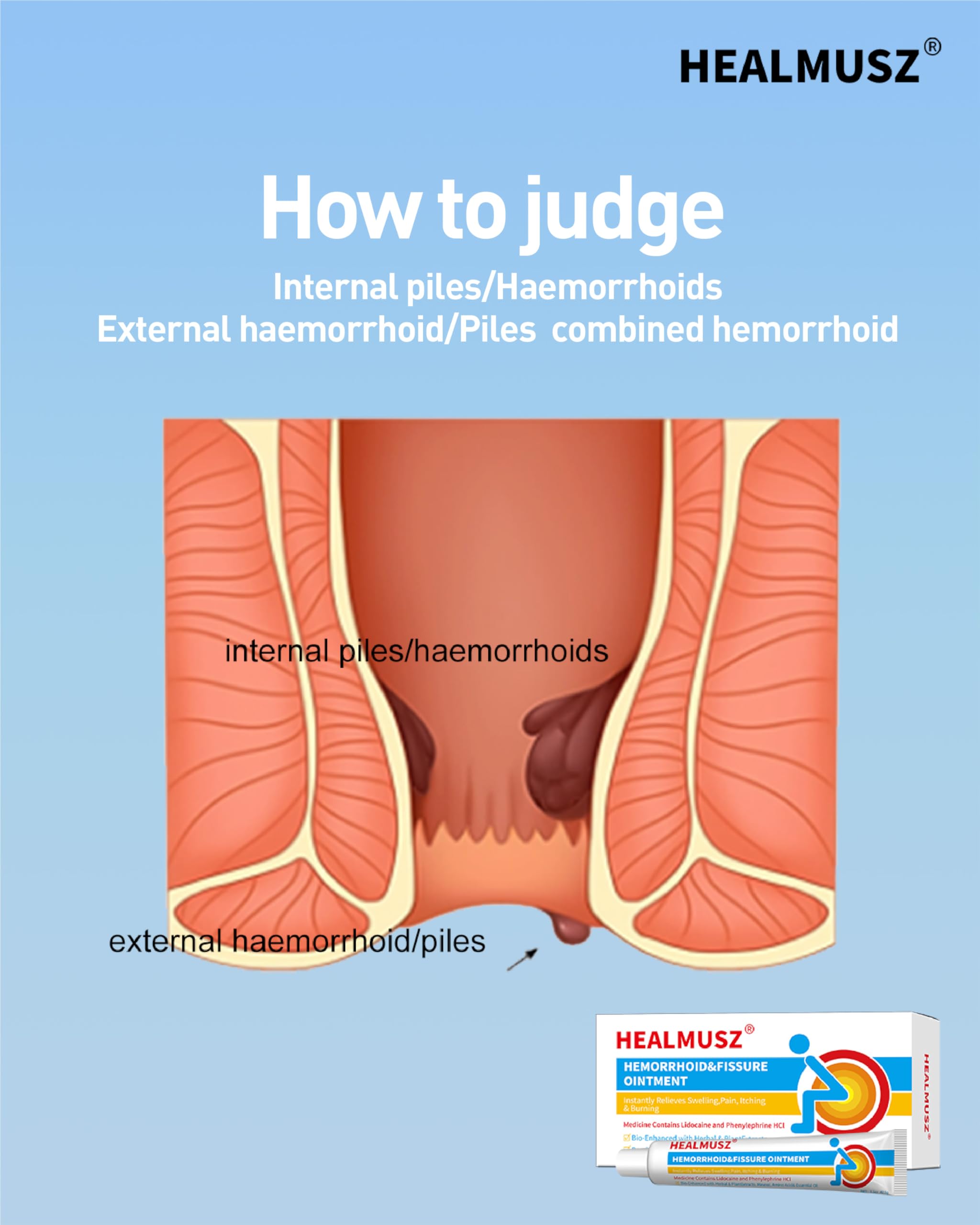 HEALMUSZ Hemorrhoid Fissure Ointment– Hemorrhoid Treatment and Hemorrhoid Cream with Lidocaine and Phenylephrine HCI for Fast Acting Relief of Pain, Swelling, Discomfort, and Itching(1.5 oz) HEALMUSZ Au supplements