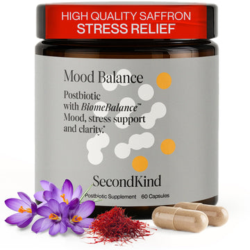 SecondKind Anxiety & Stress Relief Supplement – Saffron & Postbiotic Supplement for Emotional Support – 1000x More Active Ingredients Than Probiotics. Made with BiomeBalance™ in the USA, 60 Capsules SecondKind Au supplements