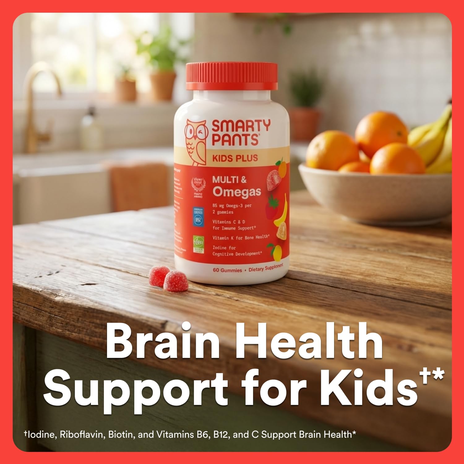 SmartyPants Kids Multivitamin Gummies with Omega 3 DHA/EPA, Vitamins D3, C, B12, B6, A, K, and Zinc, Gluten Free