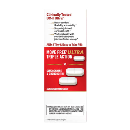 Move Free Ultra Triple Action Joint Support Supplement - Type II Collagen Boron & Hyaluronic Acid - Supports Joint Comfort, Cartiliage & Bones in 1 Tiny Pill Per Day, 30 Tablets (30 servings)* Move FreeAU supplements